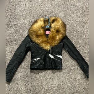 Leather jacket with fur